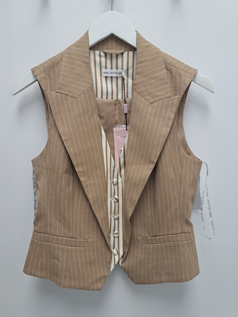 Avec Les Filles Camel Pinstripe Vest **BRAND NEW NEVER WORN!**